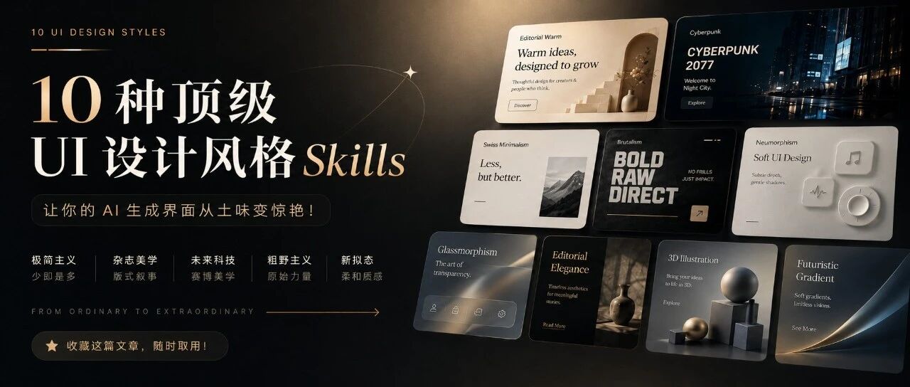 10 款顶级 UI 设计风格 Skill 合集